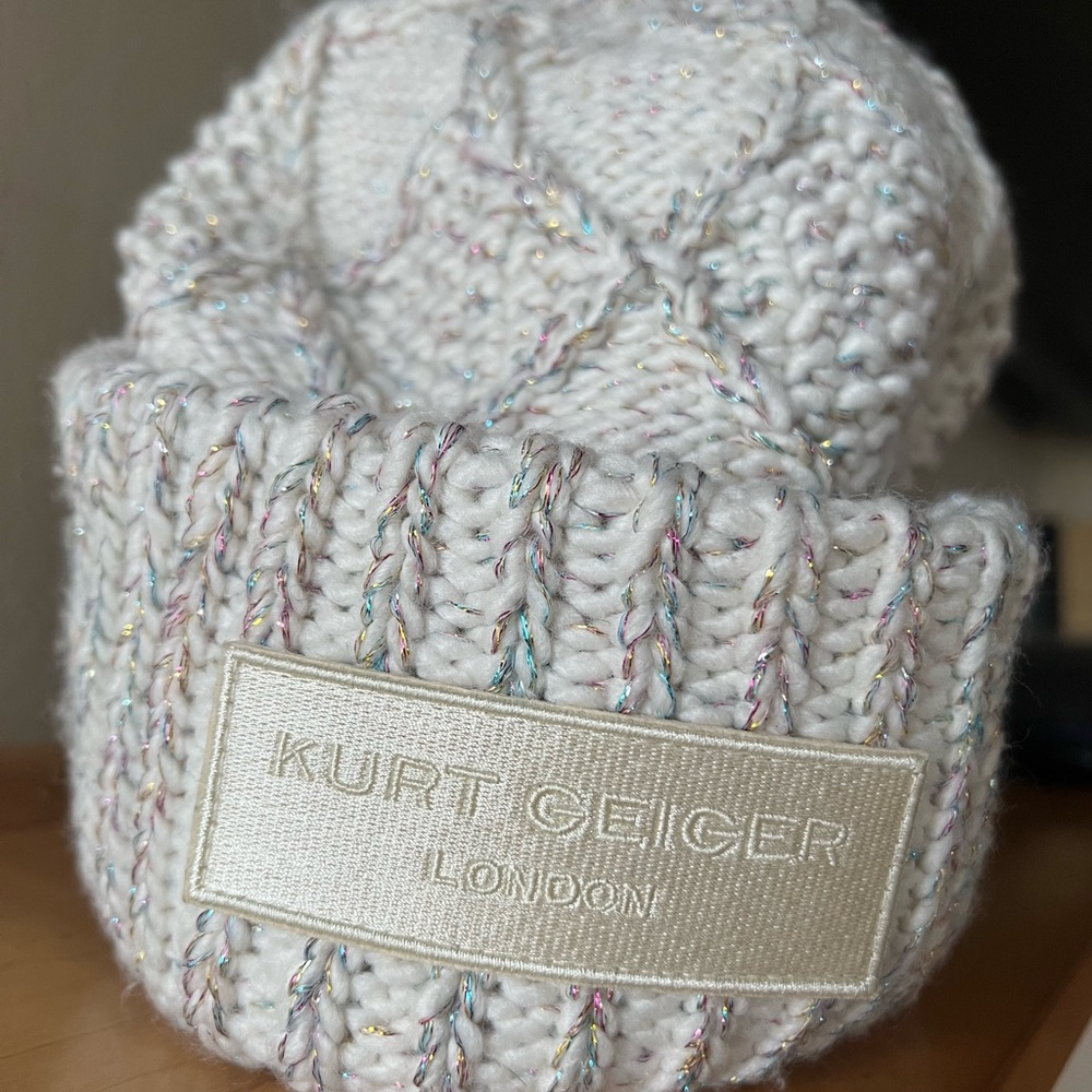 Kurt Geiger Cream Knit Hat with Multicolor Accents